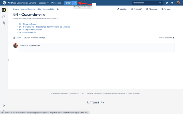 Exemple de page campus avec bouton créer selon un modèle
